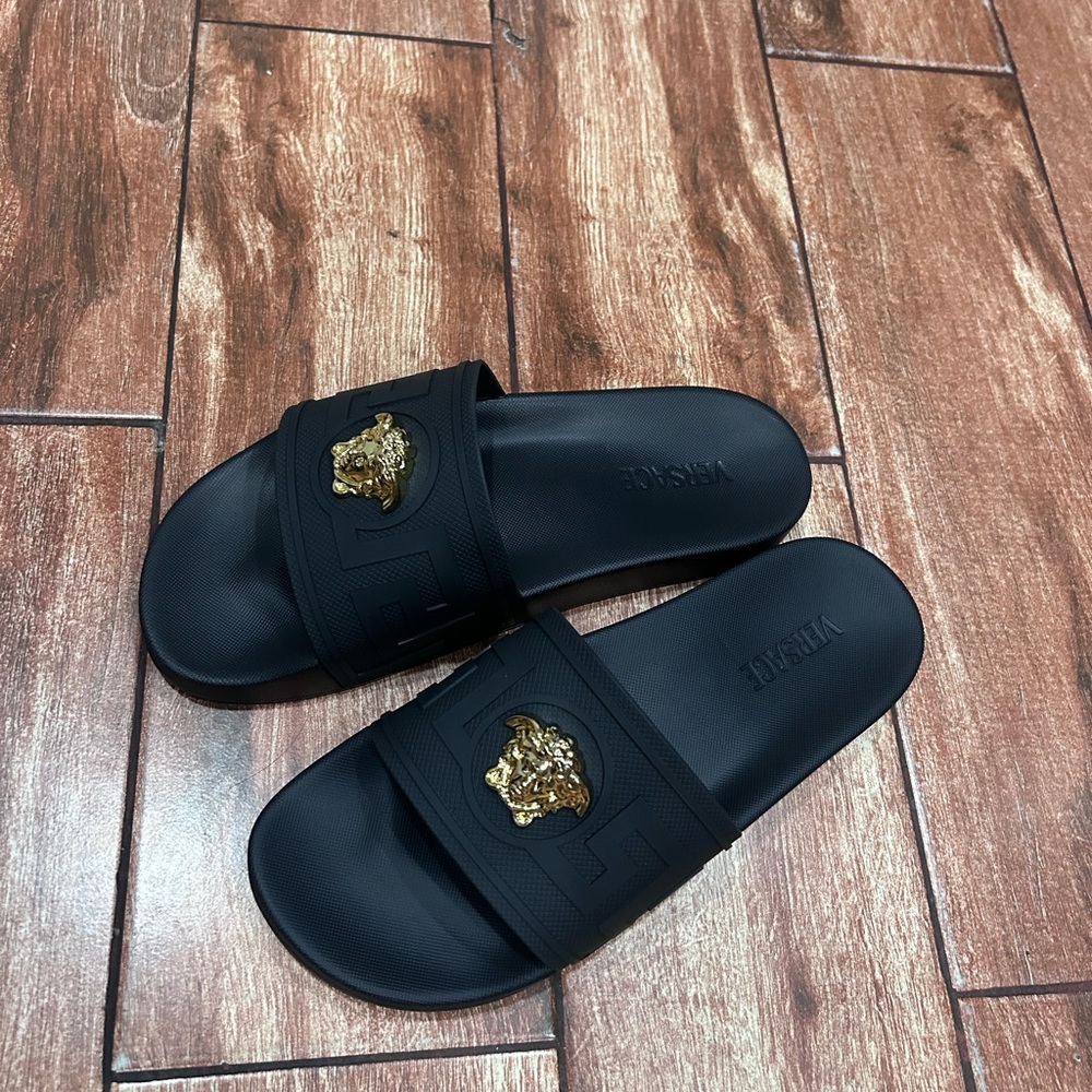 Versace Black Slides with Gold Medusa FREE Shipping